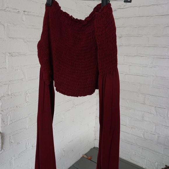 Tops - Red Crop Top. Off shoulder & Flowy sleeves